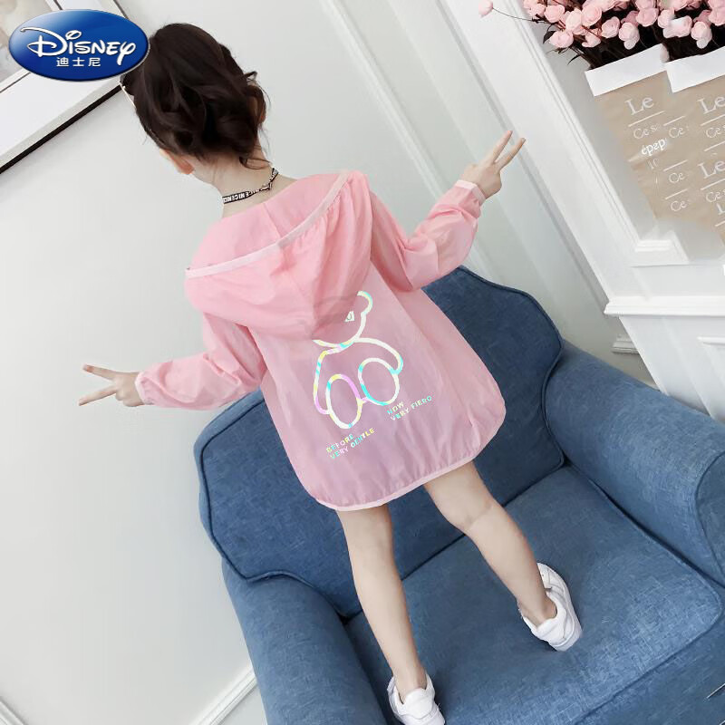 迪士尼（Disney）女童防晒衣2025新款夏季儿童防晒衣中大童女童防晒衣中长款 粉色小熊防晒衣 100