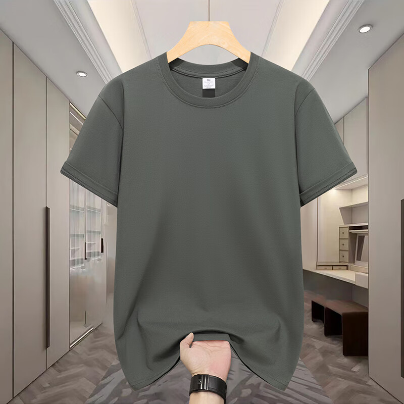 夏季胖子衣服大码100%纯棉圆领休闲宽松短袖t恤男纯色半袖打底衫 军绿色 10XL 300-310斤