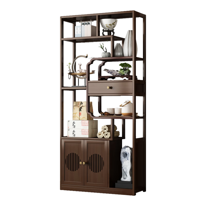 竹藝佳新中式博古架茶室茶具擺件收納架茶架子茶柜置物架屏風(fēng)隔斷展示柜 【組合款-2件套】