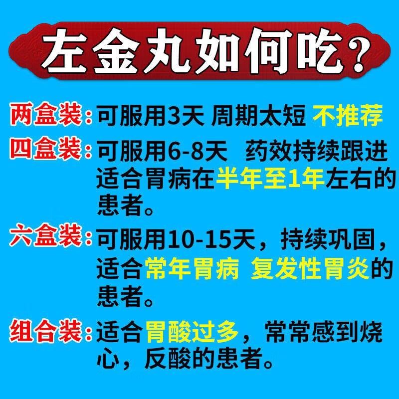 胃病疼痛用药胃胀.反酸.烧心胃胀.烧心胃病药治糜烂性胃炎慢性胃炎胃疼胃胀胃炎胃肠炎中成药左金丸 1盒装【胃病难治 建议多盒】