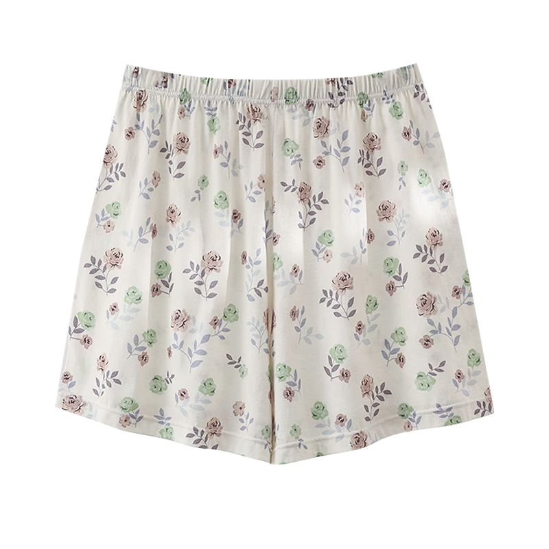 AB中老年夏季薄款纯棉短款印花柔软高腰睡裤家居裤短裤内衣裤子 石榴花 XL