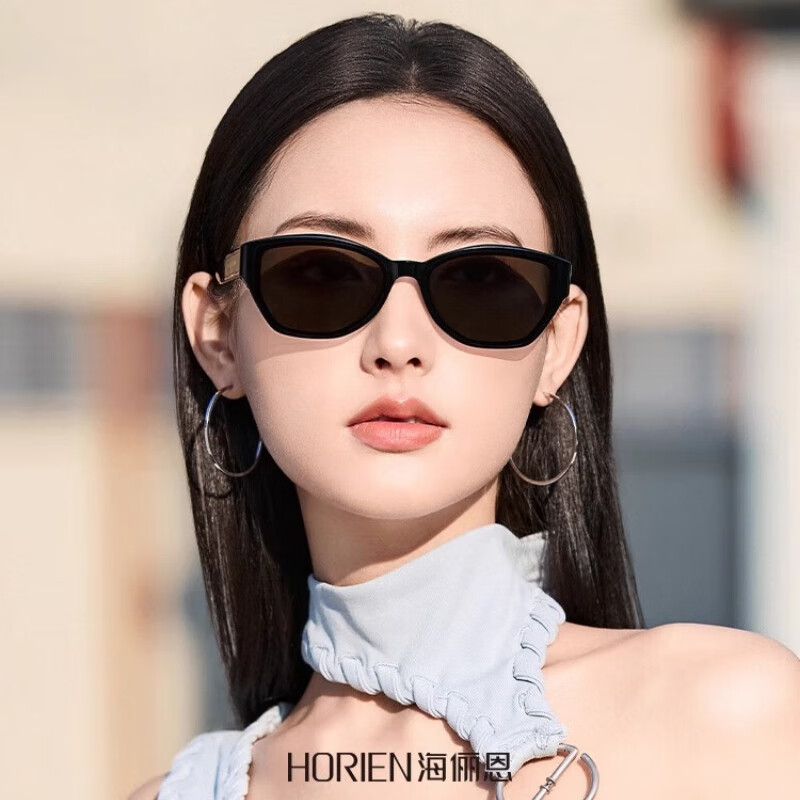 海俪恩猫眼太阳镜男女时代少年团同款高级复古防紫外线墨镜开车N8507 N8507H06 高街潮黑（偏光）