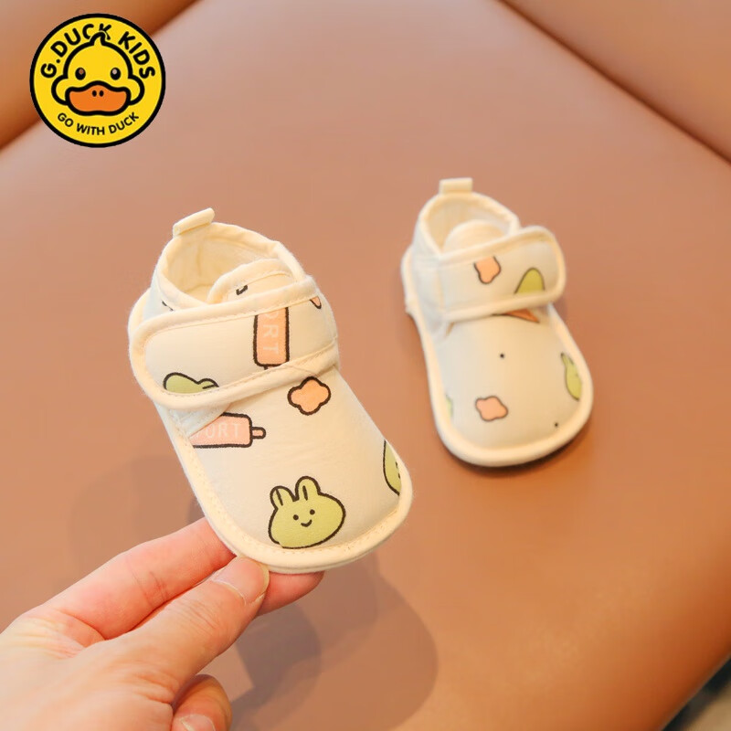 G.duck小黄鸭新生婴儿鞋0一3-6到12个月初生婴幼儿布鞋1岁宝宝步前鞋子 可爱兔高帮 手工纯棉布+透气亲肤 11 内长cm 建议4-6个月左右