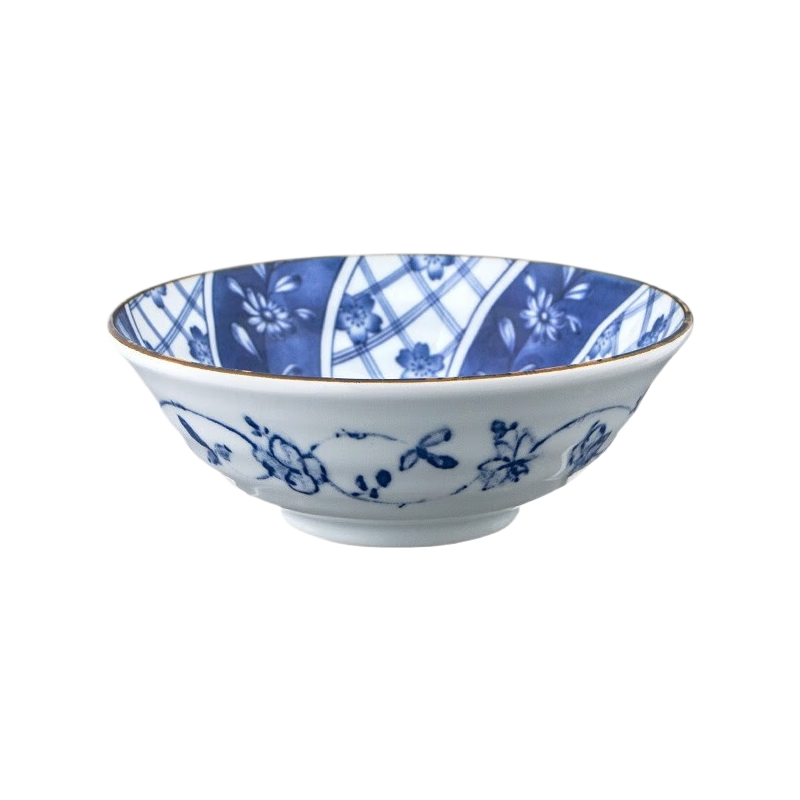 美濃燒日本原裝進(jìn)口 日式碗 面碗 創(chuàng)意8英寸青花面碗陶瓷湯碗高腳防燙 青花櫻華