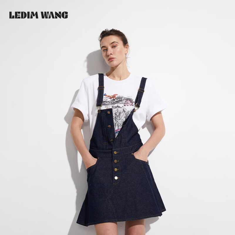 LEDIM WANG背帶牛仔連衣裙女夏小眾設(shè)計高級感2025新款深色短裙 深藍色（現(xiàn)貨） M 身高164-170，體重105-115斤