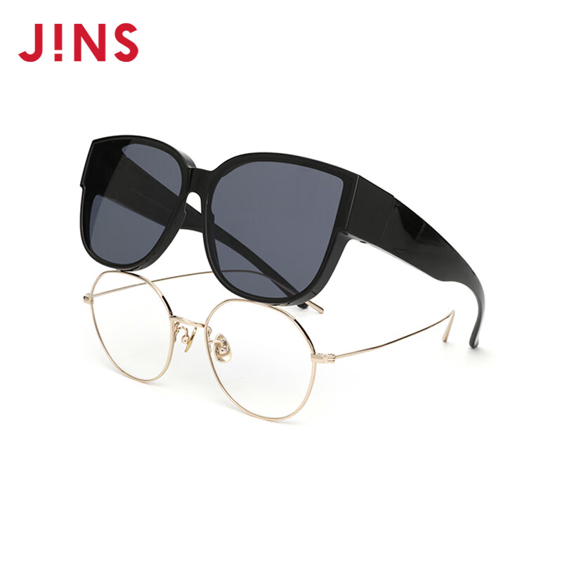睛姿（JINS）JINS睛姿大框圓框太陽(yáng)鏡套鏡墨鏡可套鏡外LRF23A175 LRF23A175復古圓框黑色