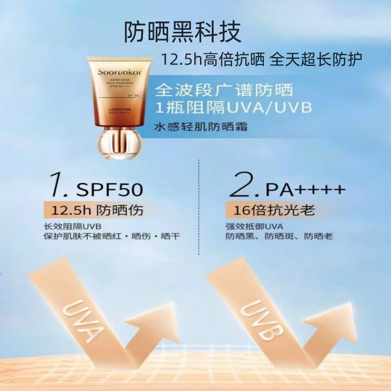 秀丽韩水感轻肌防晒霜SPF50PA++++50g高倍防晒黑防晒伤防水防汗清爽养肤 水感轻肌防晒霜50g
