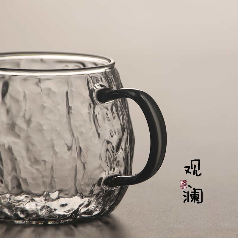 高颜值玻璃杯可加热牛奶果汁杯带盖把泡茶杯男女办公家用喝水杯子 树皮纹胖胖杯(水杯)
