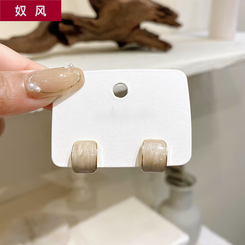 奴风925银针韩式气质滴釉耳环女几何简约个性耳钉设计耳饰 A187金