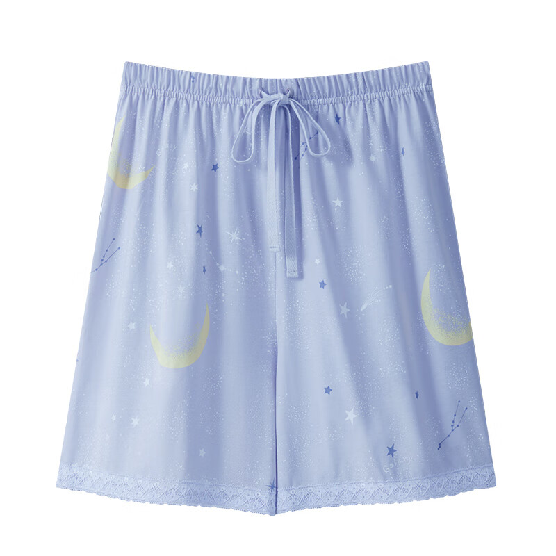 三枪春夏全棉睡裤女士薄款甜美风短裤透气可外穿宽松高腰纯棉家居裤 水蓝月亮 3XL (180/105)