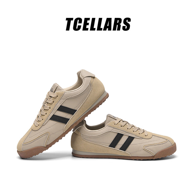 Tcellars德训鞋男鞋夏季新款百搭板鞋男低帮透气平底舒适运动休闲鞋子男 牛奶咖啡棕 41