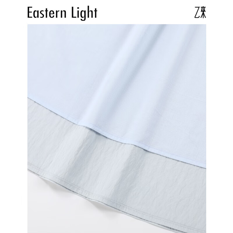 乙来(EASTERN LIGHT)2026夏季新款南法碎褶半身裙A字中长款女裙气质显瘦高级感夏装 晨雾蓝-半身裙 L