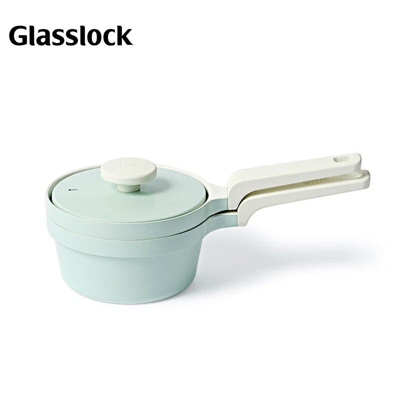 GLASSLOCK婴儿宝宝辅食小煮锅不粘锅多功能煎煮一体煮粥泡面奶锅平底锅 升级款 薄荷色2件套 16cm