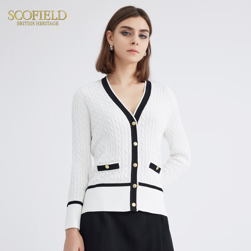 Scofield醋酸Scofield女裝小香風(fēng)長袖針織開衫外套夏季針織外套 白色 S 160