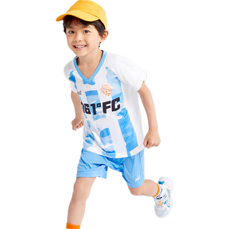 361°童装 儿童足球套装夏3-14岁吸汗透气运动套装 蓝170