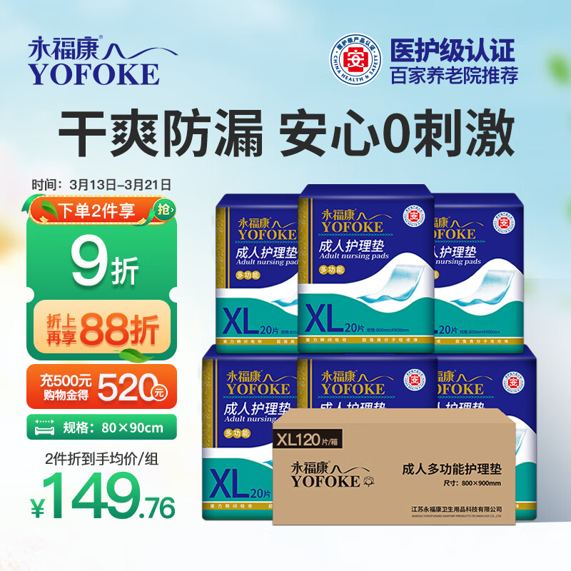 永?？党扇俗o(hù)理墊 XL120片 （尺寸80*90cm）嬰兒孕婦床墊老年人隔尿墊