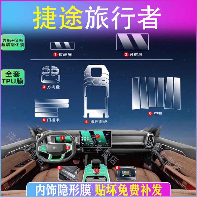 古熠24款奇瑞捷途旅行者中控排挡内饰保护贴膜导航屏幕钢化膜汽车23款 （导航仪表）高清钢化膜+全套TPU 23-24款捷途旅行者