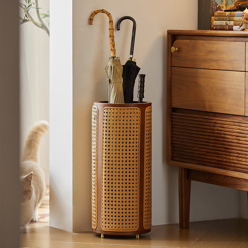 那澜多好实木雨伞架极简设计仿藤编伞桶通风民宿家用雨伞收纳架 藤编