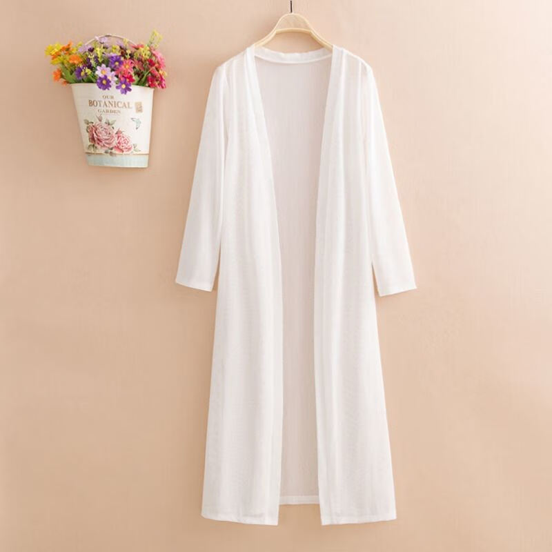 夏天穿的中长款雷蕾丝网纱衣雪纺外套披肩披风薄款外搭女开衫 白色