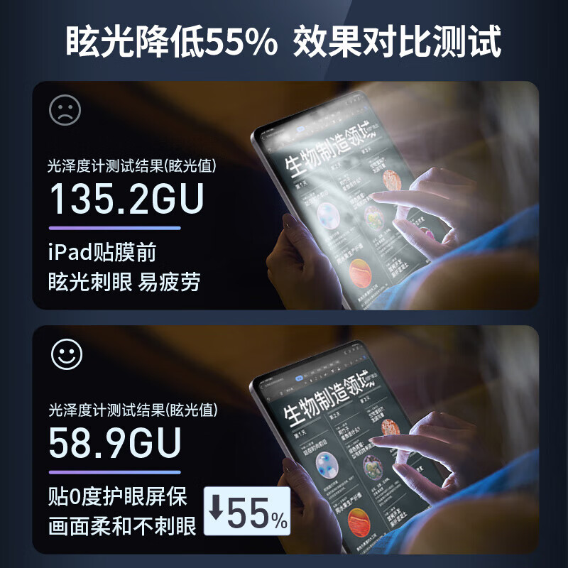 0度品牌直营2026款M5苹果iPad Pro/air8钢化膜iPad air11平板保护膜护眼膜磨砂防眩光防指纹抗蓝光 【iPad Pro 25/24款】11英寸 稀土医用AG防眩护眼版-八项防护