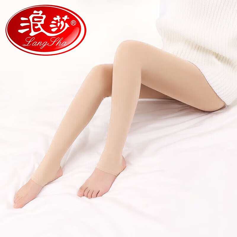 浪莎打底裤女秋冬加绒光腿连裤袜美腿丝袜女春秋打底裤袜 肤色踩脚160g适合10-25℃