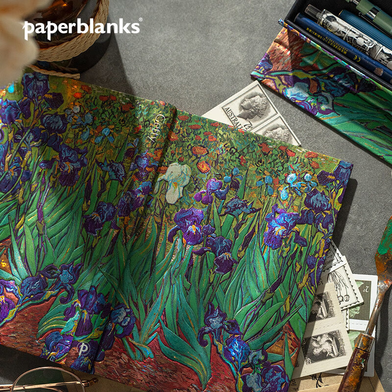 paperblanks【免费写贺卡】佩兰克笔记本本子创作灵感礼盒哈利波特小王子周边笔本套装文具送男女生日礼物学生 梵高的鸢尾花(横线内页)墨绿羽毛