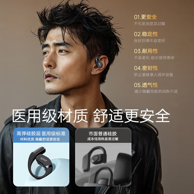 索爱（soaiy）JS10开放式蓝牙耳机 骨传导概念不入耳 挂耳式耳机 运动跑步通话降噪 适用华为小米荣耀 GD35-雅典黑