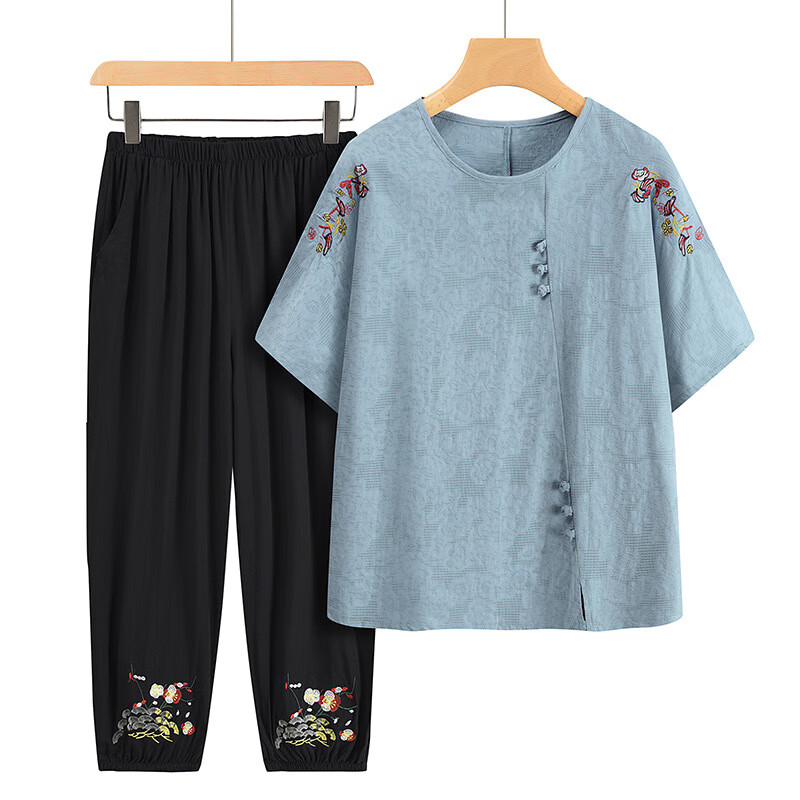 �ļ�����������װ����Ů���̶������贿��T��������̫̫�·� ��ɫ ��ɫ��װ 5XL