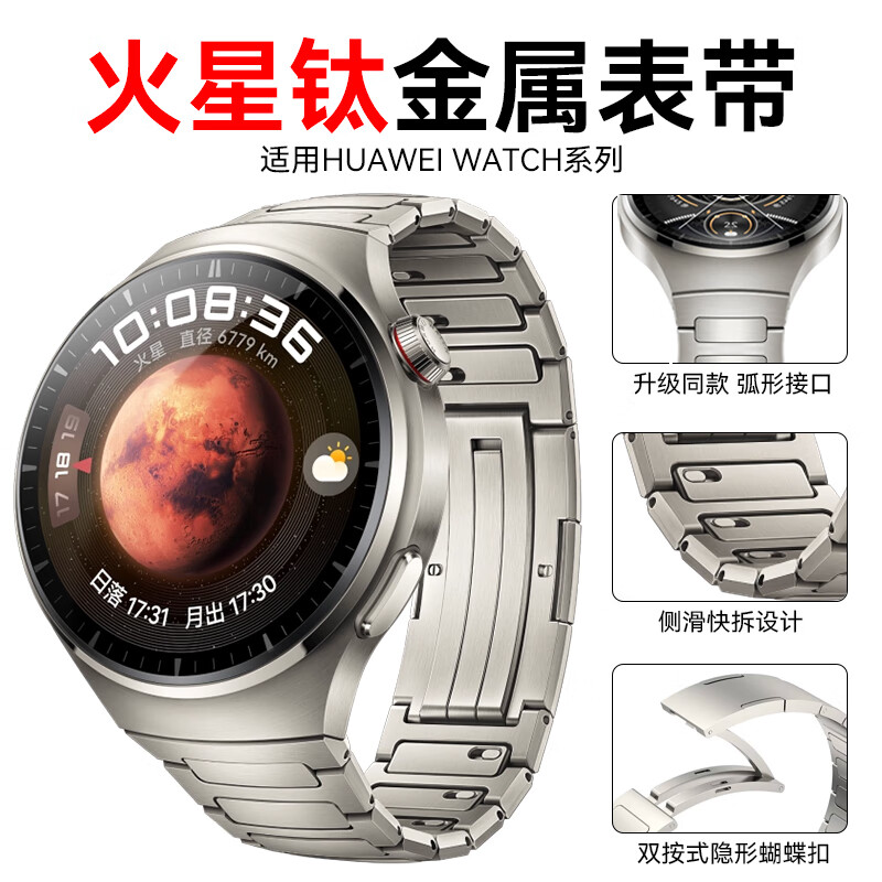 适用华为watch4pro表带原装钛金属火星钛手表带尊享款GT4pro银色 Watch4Pro火星钛表带钛银 华为Watch4Pro专用
