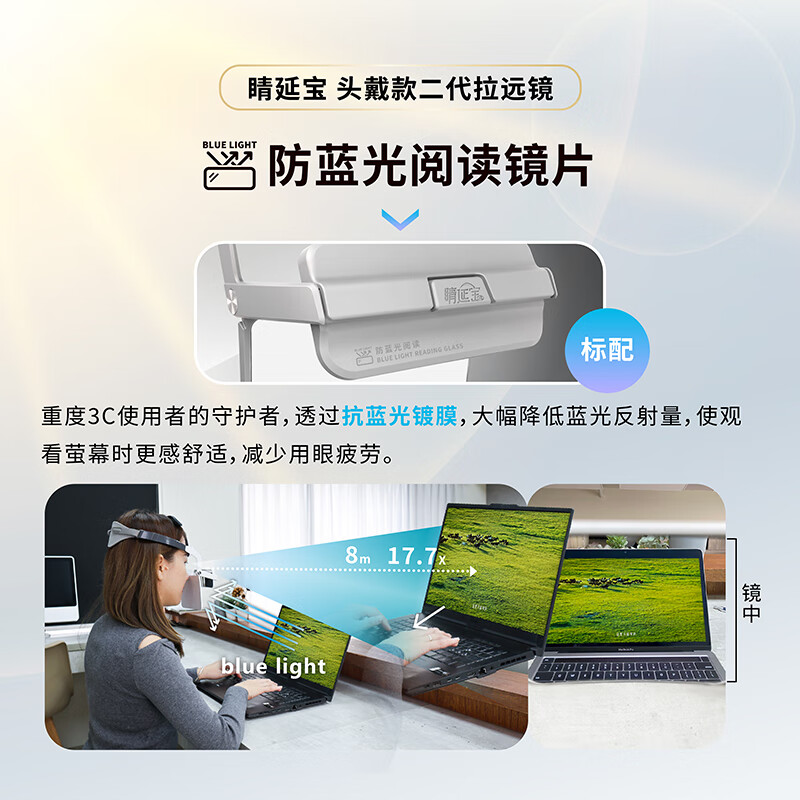 睛延宝拉远镜二代头戴款睛灵阅读写作业防蓝光弹琴看谱大屏课升级版超轻便携端正坐姿 【标配】阅读学习+防蓝光 标配