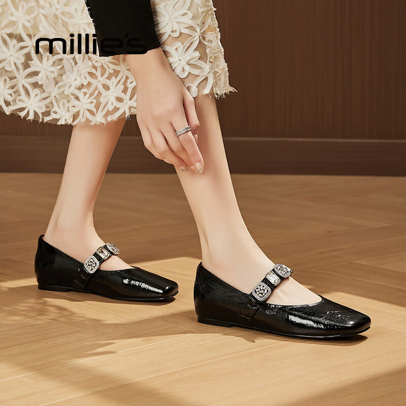 妙丽玛丽珍鞋女低跟浅口内增高法式2026春季新款百搭休闲晚晚单鞋 黑色 38 (240mm) 标准码