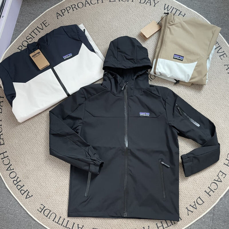 巴塔哥尼亞（Patagonia）戶(hù)外梭織風(fēng)衣保暖防風(fēng)防水休閑運動(dòng)連帽沖鋒衣男女夾克外套 黑色 M