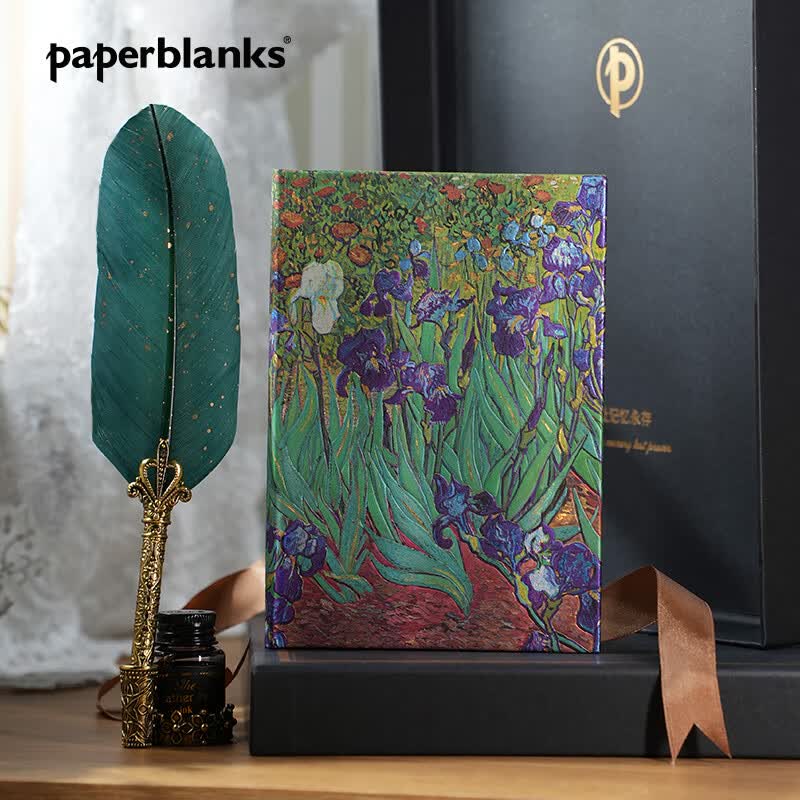 paperblanks【免费写贺卡】佩兰克笔记本本子创作灵感礼盒哈利波特小王子周边笔本套装文具送男女生日礼物学生 梵高的鸢尾花(横线内页)墨绿羽毛