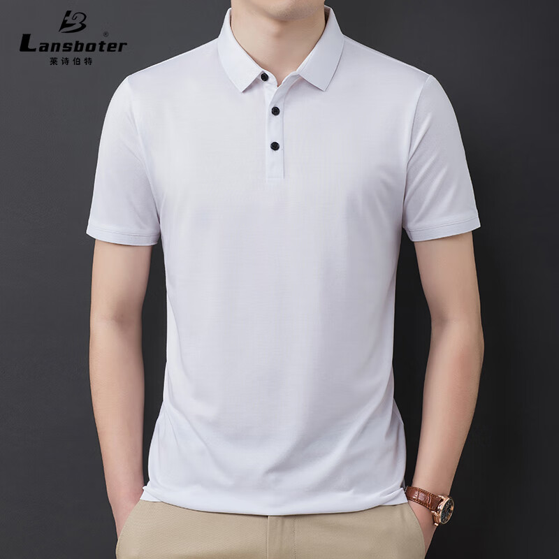 莱诗伯特桑蚕丝短袖T恤男纯色翻领高档夏季薄款上衣2025新款polo衫男体恤 白色 M