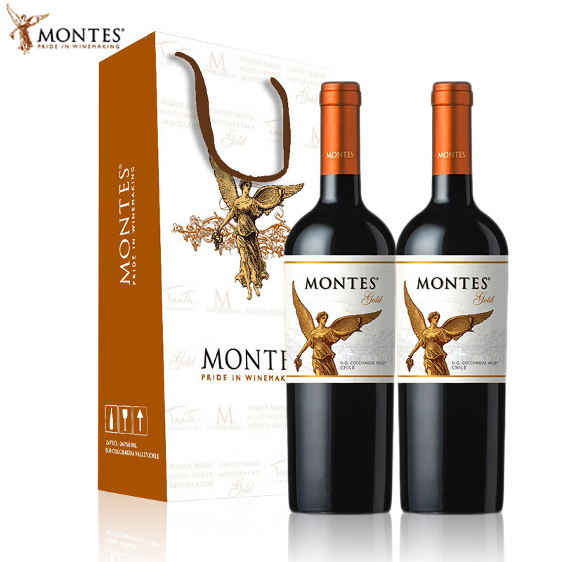 蒙特斯（MONTES）精选天使干红葡萄酒 智利原瓶进口红酒750ml 金天使【赤霞珠】2瓶