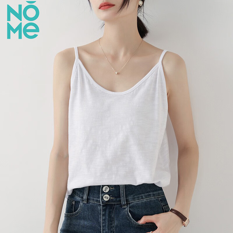 NOME雪花棉寬松吊帶背心女白色夏季打底外穿棉麻垂感上衣 白色  M 