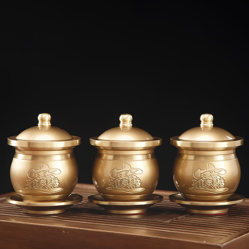 盛凡 純黃銅供家用水杯供佛水杯觀音財(cái)神招財(cái)佛杯 佛前圣水杯佛具用品 小號(hào)(粉金)招財(cái)款/一個(gè)
