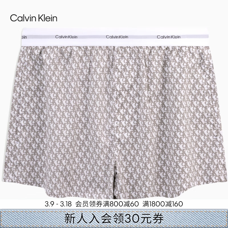 Calvin Klein內(nèi)衣25春夏新款女士松緊提花腰邊ck純棉府綢家居短褲睡褲QS7411 VPR-白底字母 XS