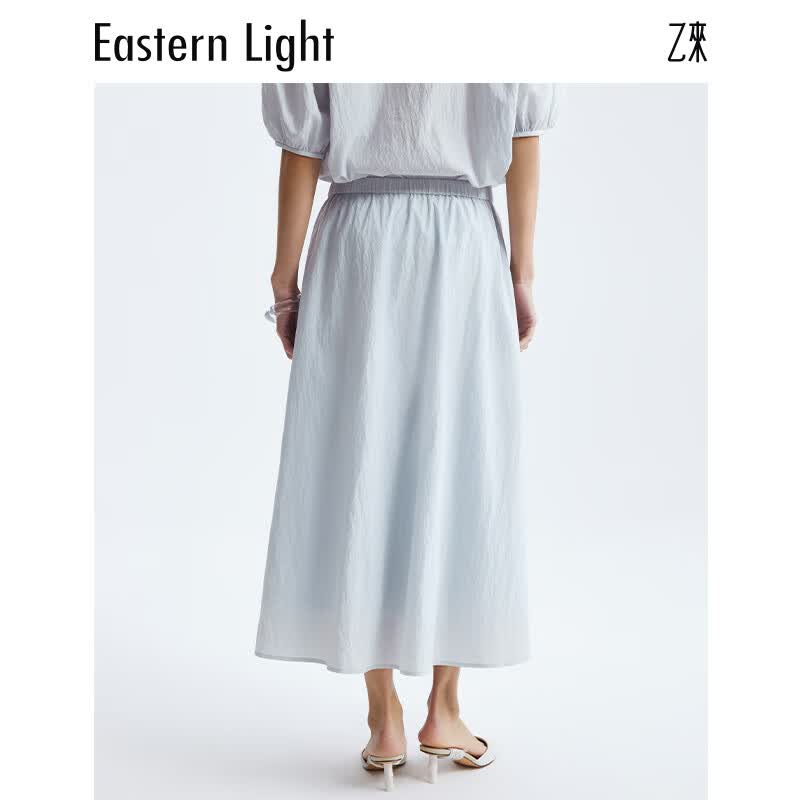 乙来(EASTERN LIGHT)2026夏季新款南法碎褶半身裙A字中长款女裙气质显瘦高级感夏装 晨雾蓝-半身裙 L