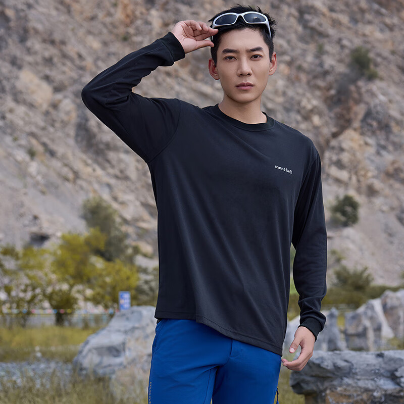 mont·bell 长袖t恤男户外春夏速干透气轻便纯色简约百搭上衣 1114688 BK黑色 L