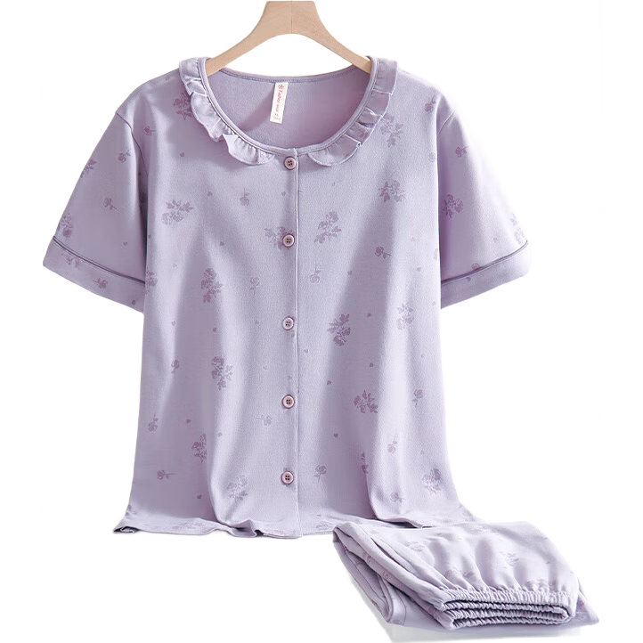 宜而爽【100%純棉】母親節(jié)禮物女士睡衣女夏季薄款中老年家居服送媽媽