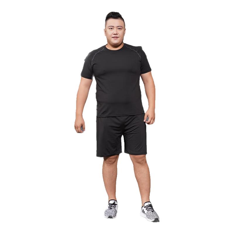 GYM BROTHER胖子健身服男高彈200斤加肥加大健身房訓(xùn)練服跑步運(yùn)動(dòng)籃球速干衣 黑色精英短袖2件套 7XL(建議235-280斤)