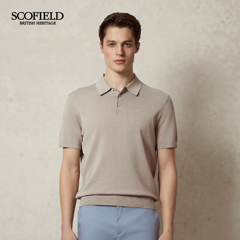 Scofield男士25年春季新款舒适桑蚕丝短袖时尚polo款针织衫毛衣 卡其色 XL (180)