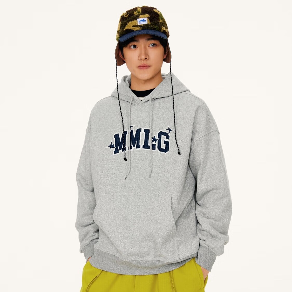 Mmlg 87mm 2025年新款连帽卫衣女个性撞色logo贴布绣时尚街头情侣外套 花灰色 M