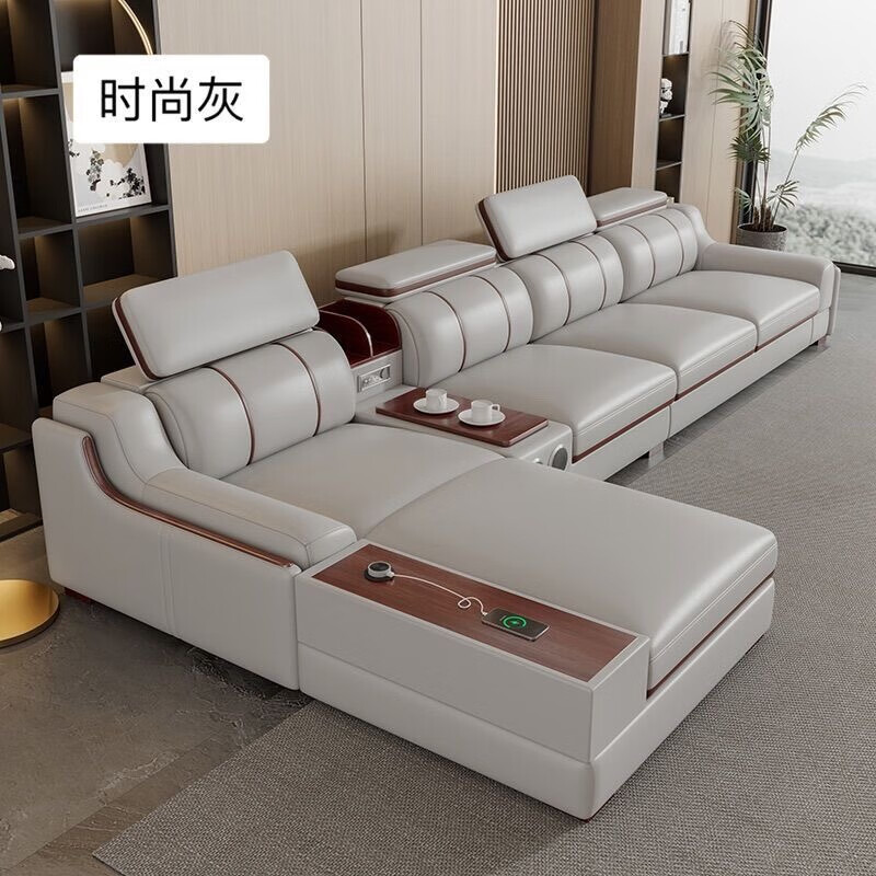 欧卡蔻2025新款沙发客厅现代简约轻奢头层牛皮大中小户型多功能真皮沙发 【海绵舒适版】 3.8m 双人+单+贵妃+音乐边几