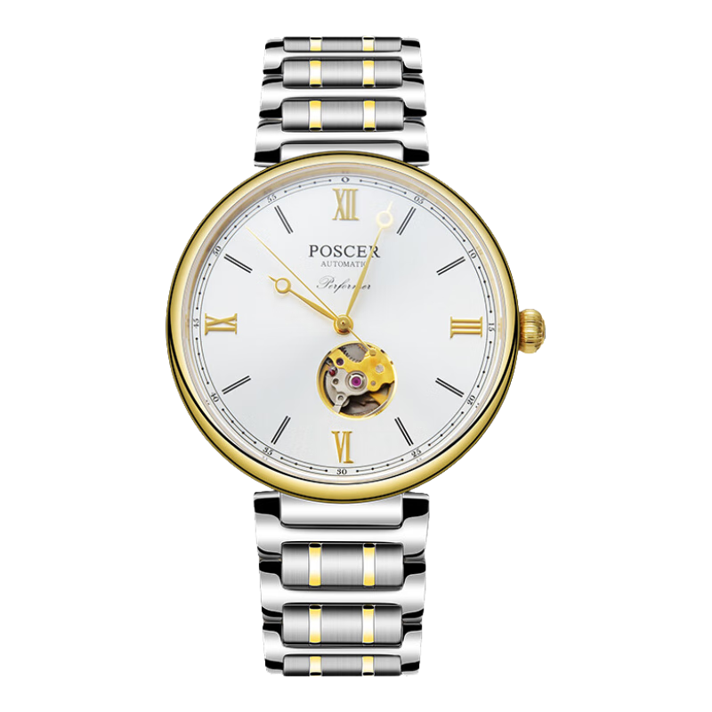 寶時(shí)捷（POSCER）自動(dòng)機械表男表女表商務(wù)休閑防水超薄時(shí)尚女士男士保時(shí)捷手表6608 介金白盤(pán)男表