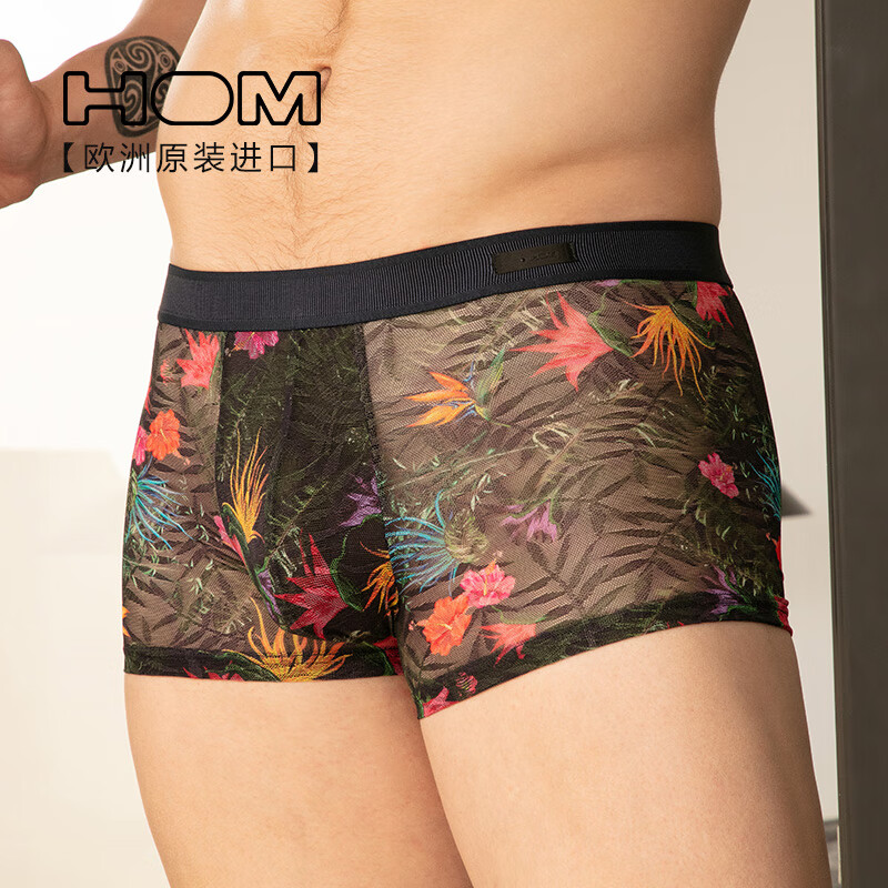 HOM男士蕾丝内裤舒适透气裆部无痕四角平角短裤头 黑色 S