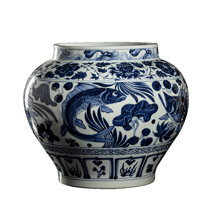 蔡文娟元青花魚藻大罐景德鎮(zhèn)非遺蔡文娟傳世瓷器高端收藏品復(fù)古陶瓷擺件 魚藻大罐（青花瓷）