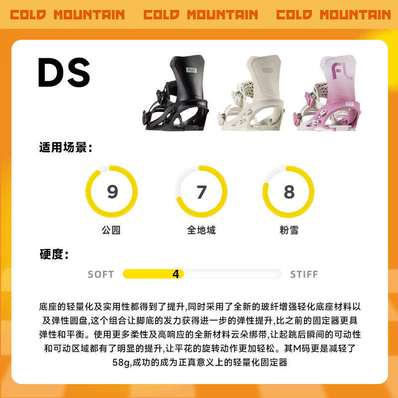 冷山FLUX固定器CV XF DS GS 全能单板滑雪板固定器刻滑2526现货 25/26现货DS 粉白渐变 全能平花 (不适配滑轨安装的雪板) XS