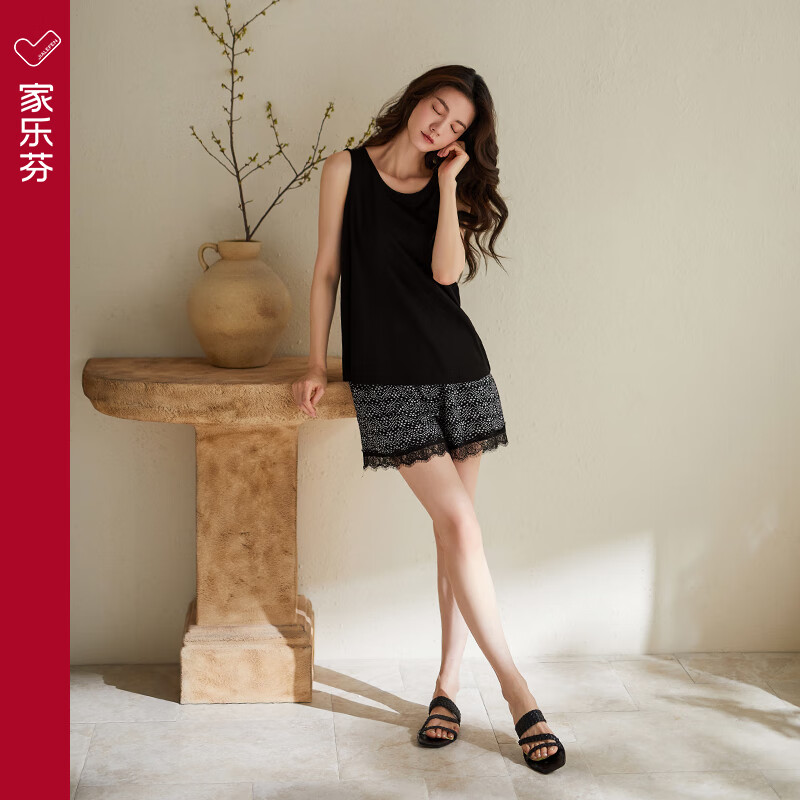 家乐芬带胸垫睡衣女士夏季莫代尔吊带背心无袖家居服夏天冰丝薄款 A824870B雅黑色【带胸垫】 M 码(体重90-110斤)